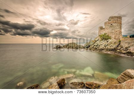 Genoese Tower At Erbalunga On Cap Corse In Corsica
