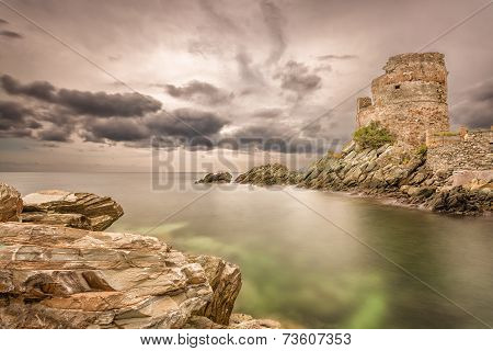 Genoese Tower At Erbalunga On Cap Corse In Corsica