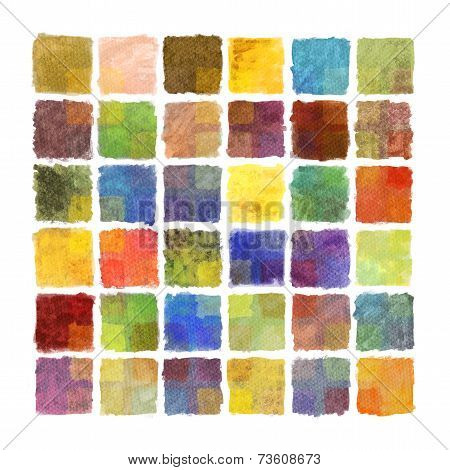 Colorful paint square background on watercolor paper