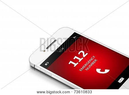 Mobile Phone With 112 Emergency Number Over White