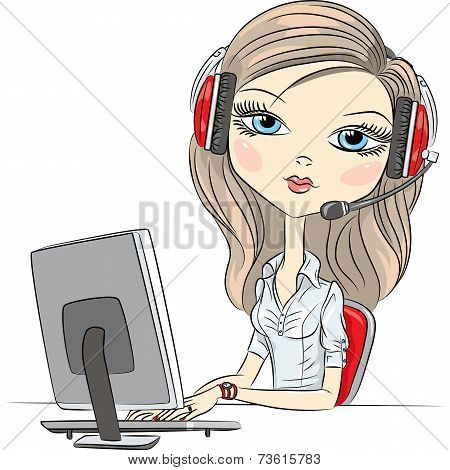 Vector Young Beautiful Girl Telephone Operator