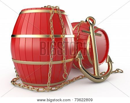 Anchor, Barrels And Chain, 3D