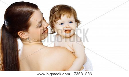 Happy Cute Baby And Mom