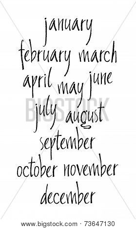 Handwritten Calligraphy Months Of Year Written With A Brush