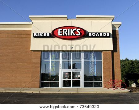 Erik's Bikes And Boards Sign On A Store Front