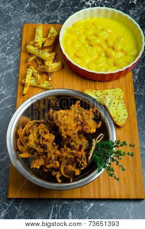 Curry Gnocchi With Bhajjis And Roasted Potato