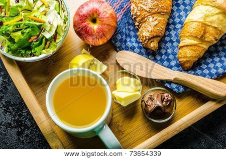 Breakfast In Bed On Wood Tray