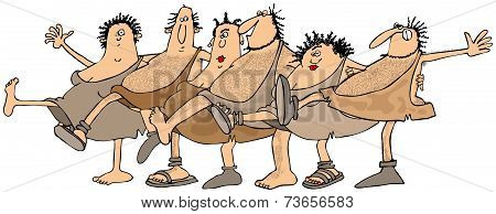 Cave people dancing in unison
