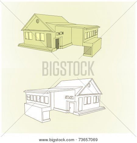 Detached House With Garage 3D Style Two Versions