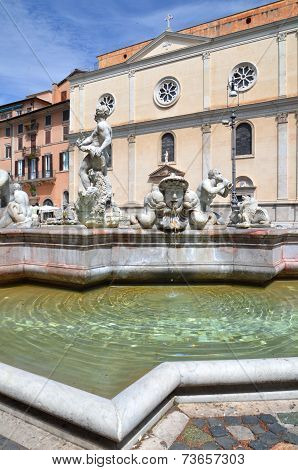 Beautiful Fontana del Moro on Piazza Navona in Rome, Italy