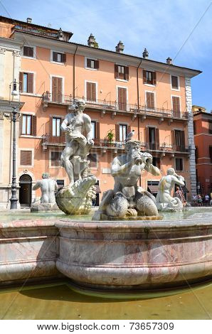 Beautiful Fontana del Moro on Piazza Navona in Rome, Italy