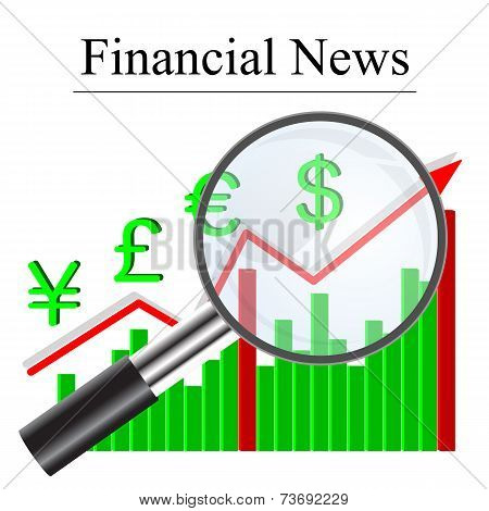 Growth histogram finances behind a magnifying glass, vector illu