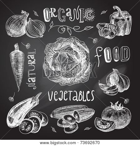 Vegetables sketch set chalkboard