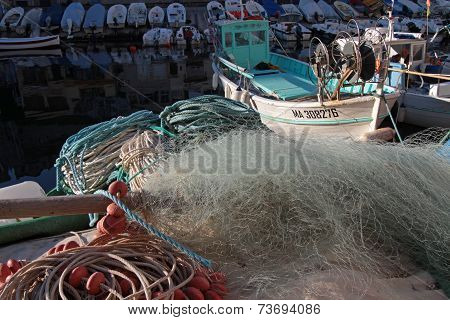 Marseille, France, October 3, 2014 : Fishemen Boats In A Small Harbor. The 