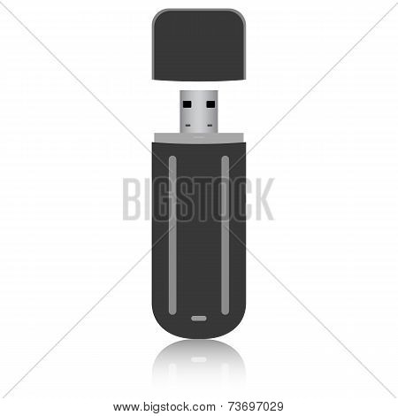 Black flash drive isolated on the white background. Vector illus