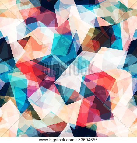 Colored Mosaic Seamless Pattern With Grunge Effect