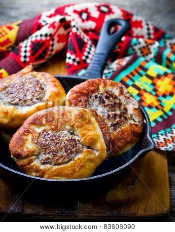 .belyash ,yeast Dough Round Pasty With Meat Filling .