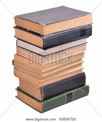 pile of old paper books isolated over white