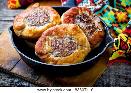 .belyash ,yeast Dough Round Pasty With Meat Filling .