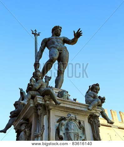 Bologna, Italy, Statue Of Neptune Nude With Trident