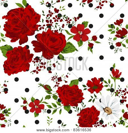 Red roses. Seamless floral background. Vector illustration.
