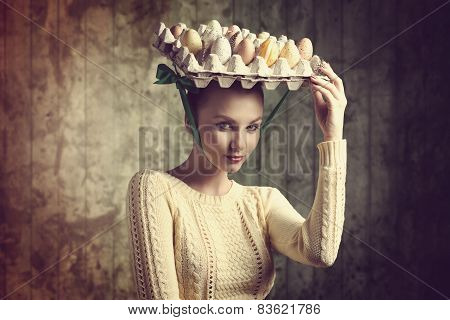 Lovely Girl With Easter Eggs Box
