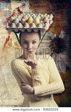 Funny Woman With Easter Eggs