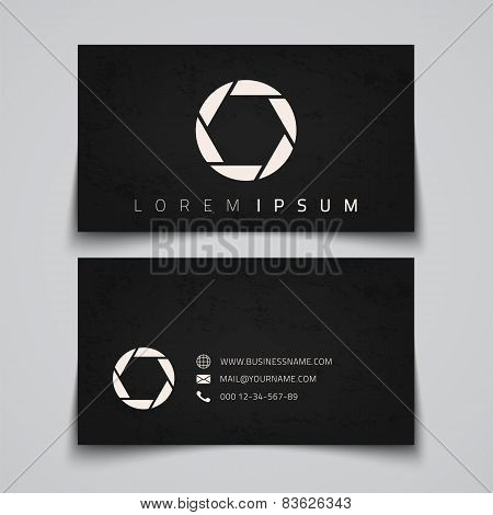 Business card template. Camera shutter concept logo.