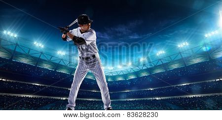 Professional baseball players on night grand arena