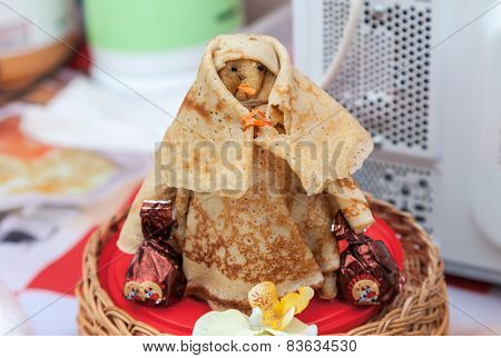Shrovetide Effigy Made Of Pancakes Close Up