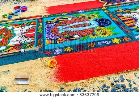 Making A Palm Sunday Carpet, Antigua, Guatemala