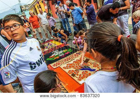 Making A Holy Week Carpet, Antigua, Guatemala