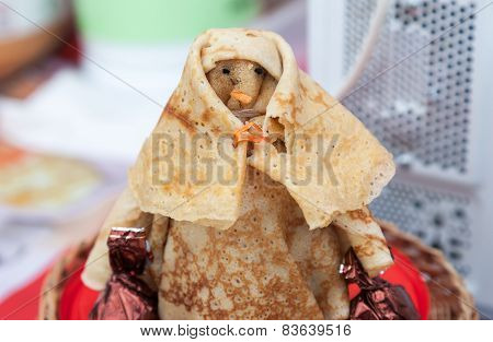 Shrovetide Effigy Made Of Pancakes Close Up