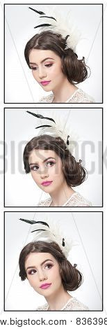 Hairstyle and make up - beautiful young girl art portrait. Genuine natural brunette with hair style