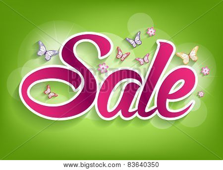 Spring Sale Word with Butterflies and flowers