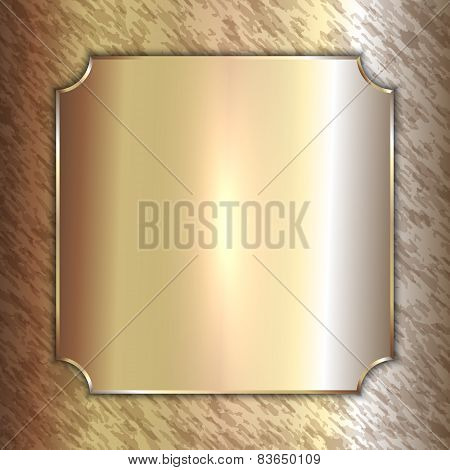 Vector precious metal golden plate on patina background