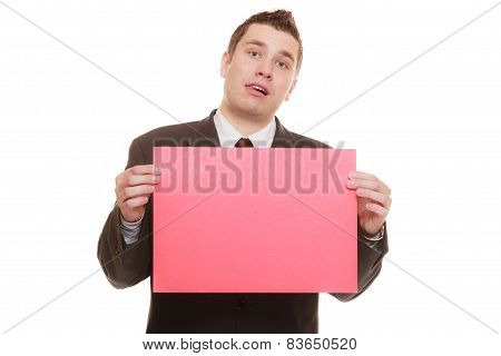 Funny Business Man Holding Sign Red Blank