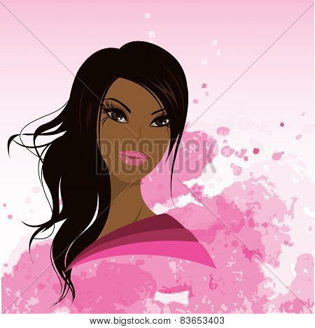 Pretty Young African American Woman, Vector Illustration.