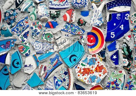 Mosaic of broken tiles wall in Istanbul wall made of colorful mosaic broken tiles Turkey Turkey