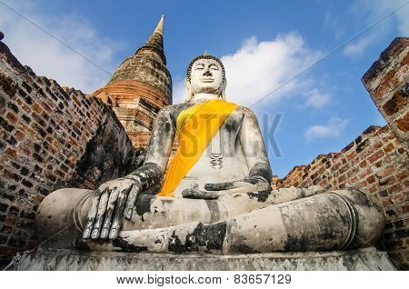 Ancient Buddha In Wat Yai Chaimongkol, Ayutthaya, Thailand