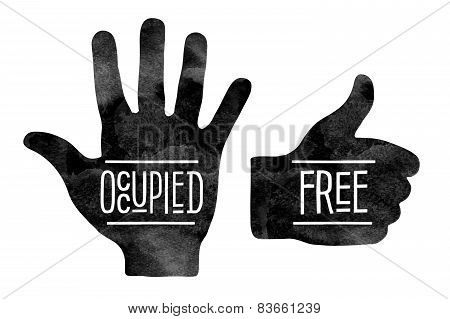 Black hand silhouettes with the words Occupied and Free