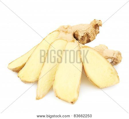 Sliced ginger root isolated