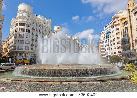 Fountain On One Of The Central Streets Of Valencia.