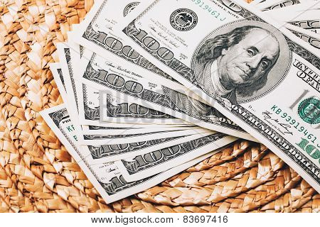 Money on Wicker surface