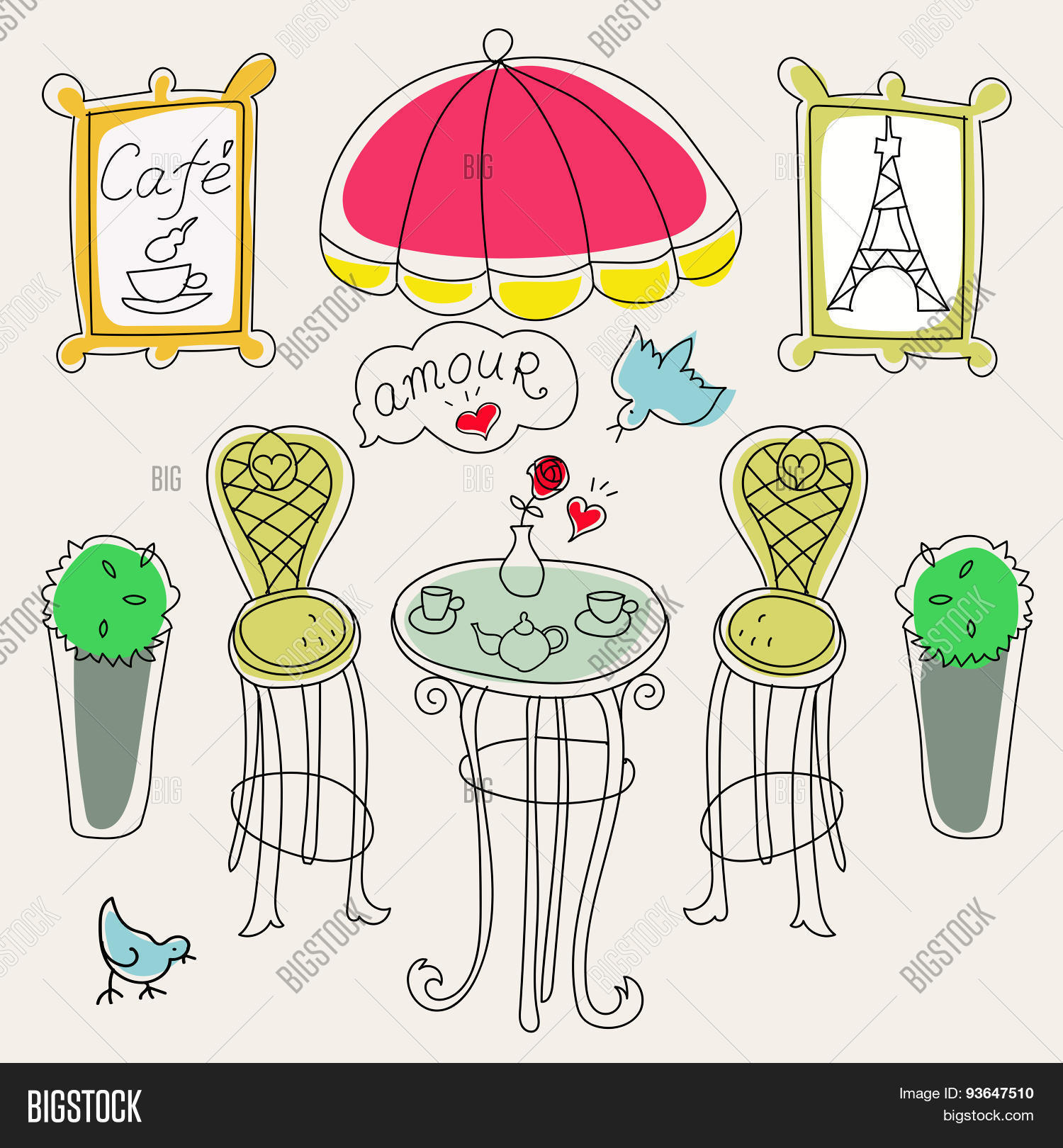 Paris Cafe Doodle Vector & Photo (Free Trial) | Bigstock