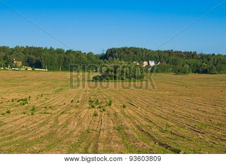 Plowed field in the countryside with furrows