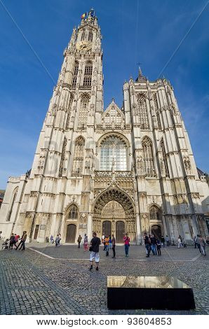 Antwerp, Belgium - May 10, 2015: Tourist Visit Cathedral Of Our Lady In Antwerp, Belgium.
