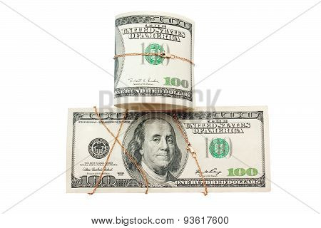 Money And Roll Of Money Entwisted By Gold