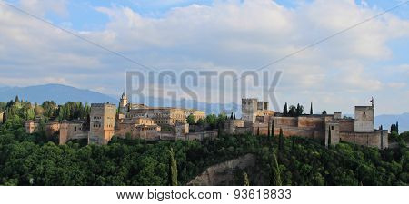 View of Alhambra palace at sunset Granada Spain