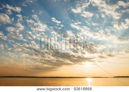Tranquil lake scene at sunrise